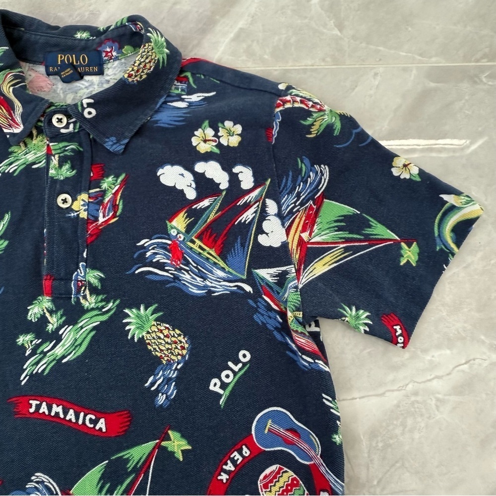 Boys Ralph Lauren Tropical Jamaica 100% Cotton Polo Short Sleeve Shirt Medium - Picture 7 of 16